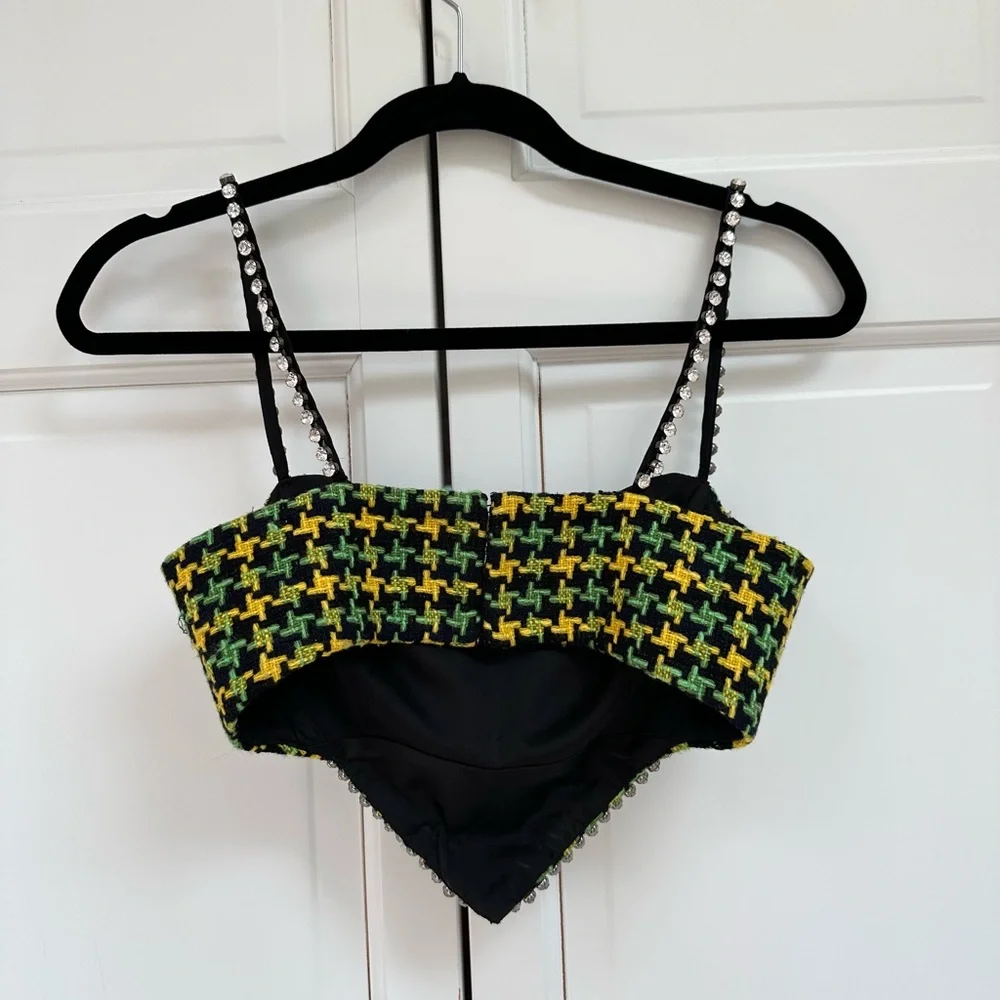 AREA NYC ✨GREEN TWEED CRYSTAL HEART TOP - Picture 10 of 15